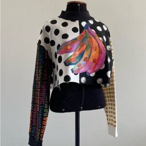 FARM Rio Multicolor Polka Dot Crop Light Sweater Patchwork